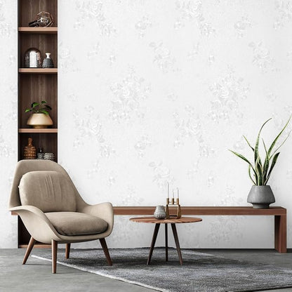 Erfoni White Embossed Peel and Stick Wallpaper Textured Floral Contact Paper - Image 9