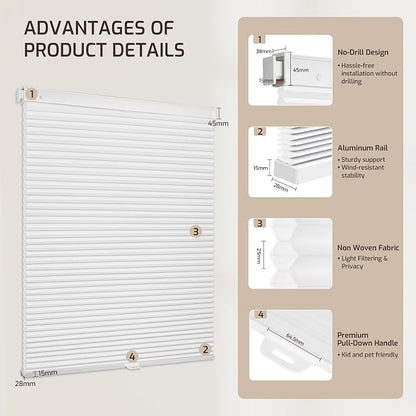 Grandekor No Drill No Tools Cordless Cellular Shades, 29.5" W x 64" H, Light - Image 9
