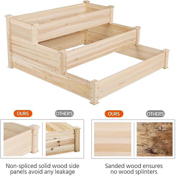 Yaheetech 3 Tier 47 x 47 x 22in Raised Garden Bed Horticulture Outdoor Elevated Flower Box Tiered Garden Bed Wooden Vegetables Growing Planter for Backyard/Patio/Gardener