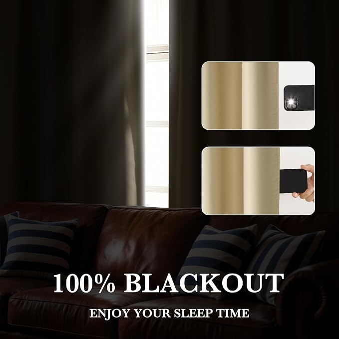 RYB HOME Bedroom Blackout Curtains 80 inches Long, 100% Blackout Thermal - Image 4