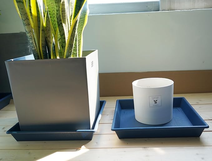 Square Plant Saucer 10 Inch 5 Pack, Plant Stand Flower Pot No Holes, Plant Trays for Pots Heavy Duty Plastic Plant Saucers for Indoors Outdoors Plant Lover Gardening Gifts