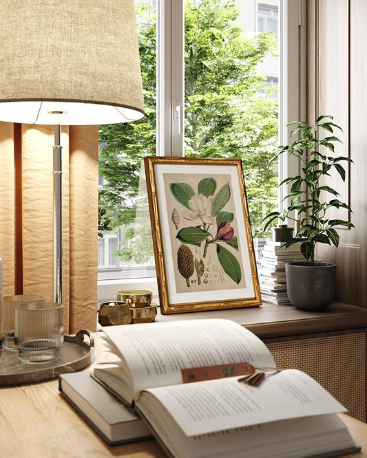 InSimSea Gold Bamboo Framed Canvas Wall Art, Retro Nature Magnolia Botanical - Image 2