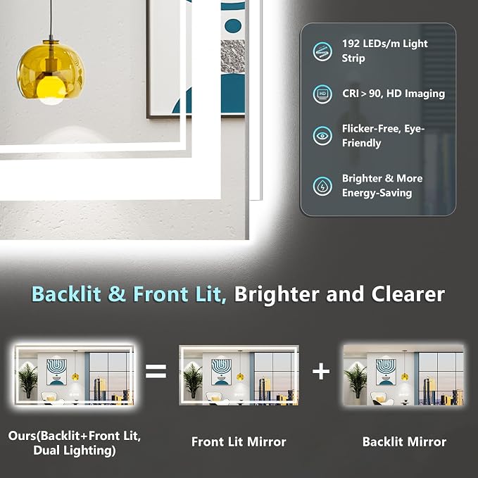 77x36 LED Bathroom Mirror with Lights, Backlit and Front Lit Anti-Fog Lighted - Image 3