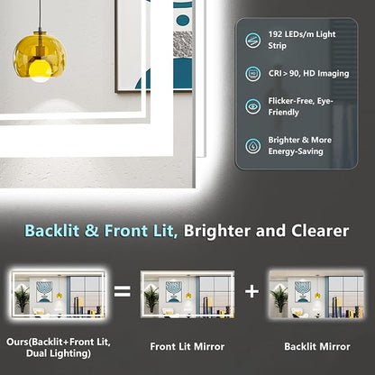 72x32 LED Bathroom Mirror with Lights, Backlit and Front Lit Anti-Fog Lighted - Image 3