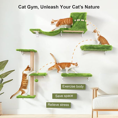 FUKUMARU Cat Wall Shelves, Stable & Safe 5 in 1 Cat Walls Furniture Set - Image 2