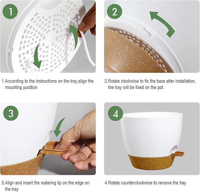 10 Inch Self Watering Hanging Pots, 2 Pack Hanging Planters with 40oZ Deep Reservior for Indoor Outdoor Plants Flowers, White with Brown