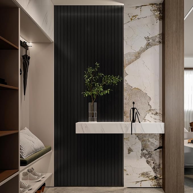YLL YLL PVC Slat Wall Panel Peel and Stick 236"x 15.7" Faux Black Wood Grain - Image 2