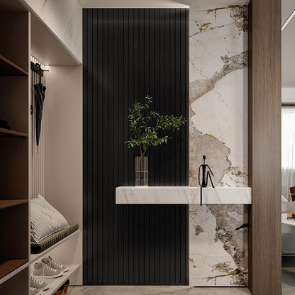 YLL YLL PVC Slat Wall Panel Peel and Stick 236"x 15.7" Faux Black Wood Grain - Image 2
