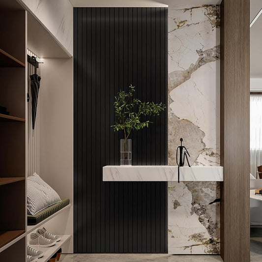 YLL YLL PVC Slat Wall Panel Peel and Stick 236"x 15.7" Faux Black Wood Grain - Image 2