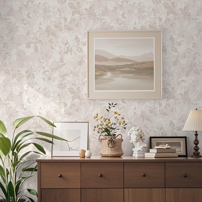 Heroad Beige Brown Wallpaper Floral Wallpaper Peel and Stick Boho Contact Paper - Image 2