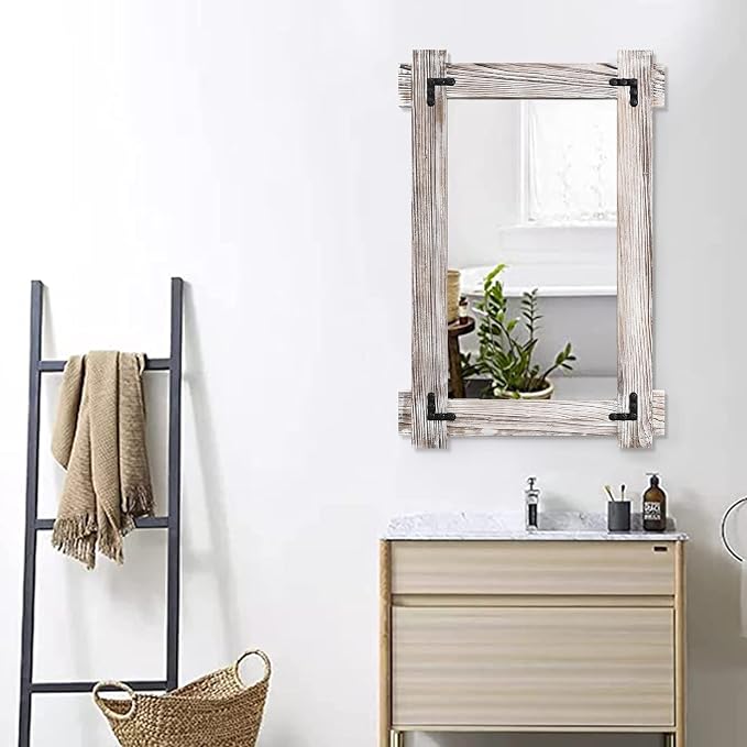 MeMoreCool White Farmhouse Bathroom Mirror, 30x20 Inch White Wood Framed Wall - Image 4