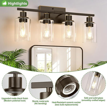 Indoi 4 Light Bathroom Light Fixtures, Oil-Rubbed Bronze Modern Vanity Lights - Image 4