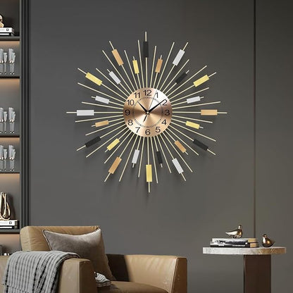 23.6 inch Gold Starburst Wall Clock, Non-Ticking Large Modern Sunburst by Wecreatemoderndesign