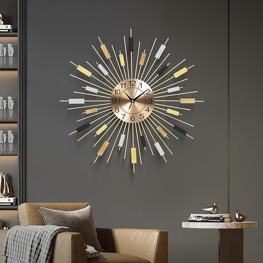 23.6 inch Gold Starburst Wall Clock, Non-Ticking Large Modern Sunburst by Wecreatemoderndesign