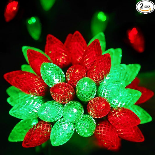 2-Pack C9 Christmas String Lights, 100LED 66FT Waterproof Connectable Green Wire, Plug in Led Outdoor/Indoor Fairy String Lights, for Xmas Tree Garden Patio Wedding Party Decorations (Red and Green)