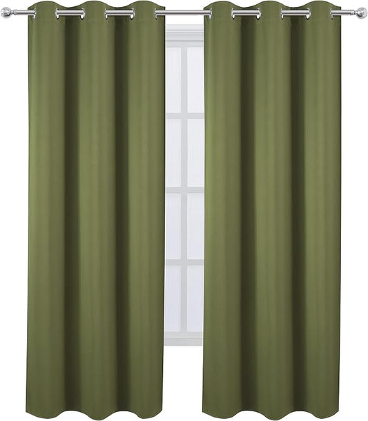 LEMOMO Blackout Curtains 38 x 84 inch/Olive Green Curtains Set of 2 - Image 2