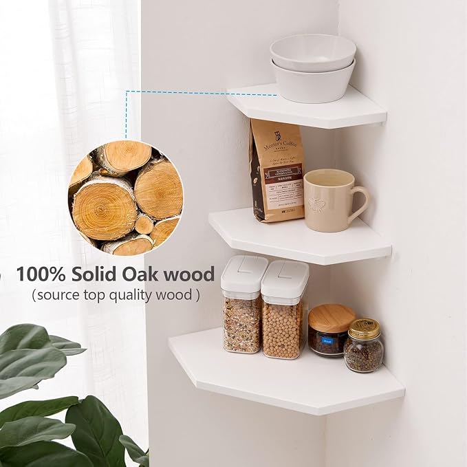 Corner Floating Shelves, Solid Oak Wood Corner Shelves Wall Mount Shelf - Image 4