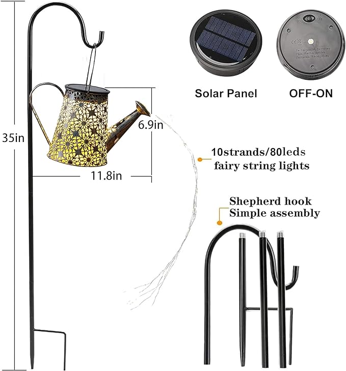 VOOKRY Solar Watering Can Lights, 2 Pack Large Hanging Solar Lights Outdoor Waterproof Garden Decor Outside for Patio Yard Porch Lawn Landscape Gardening Gifts for Mom Women Grandma Birthday