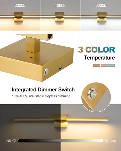 Rayogale 8000mAh Battery Operated Wall Sconce, 3000K/4500K/6000K Dimmable Gold - Image 3