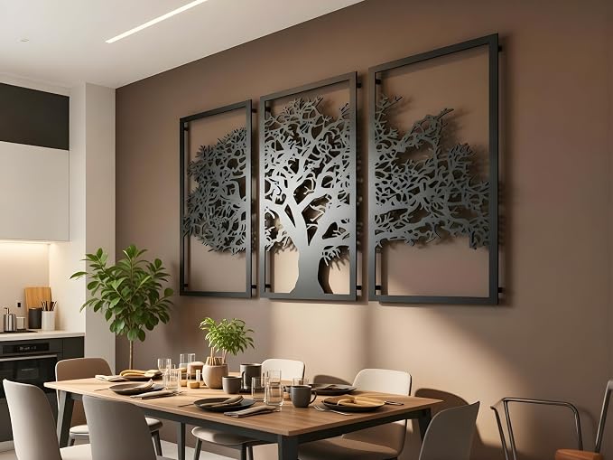 VAILLA Tree of Life Wall Art Decor Set of 3 Wall Hanging Sculpture Modern Wall - Image 3