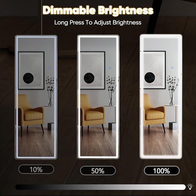 DUMOS LED Full Length Floor Mirror, 3 Color Lighting, Hanging or Leaning - Image 4