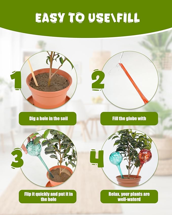 Iridescent Self Watering Globes, Glass Rainbow Plant Watering Globes, Self Watering Planter Insert, Automatic Plant Waterer Indoor (Large-6 Pcs Multi-Color, Large)