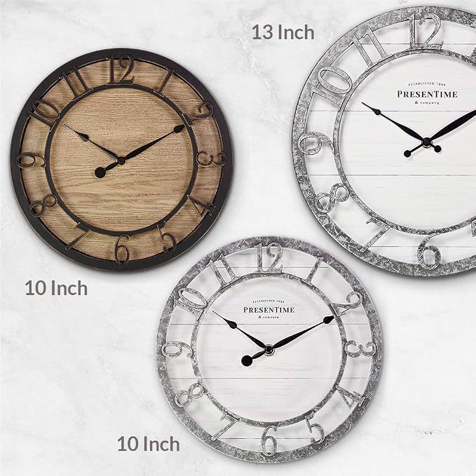 Presentime & Co 10" Farmhouse Series Wall Clock, Quartz Movement, Shiplap Style - Image 5