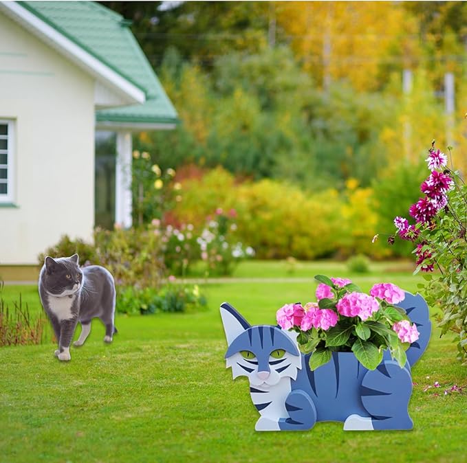 Sapphire White Cat Planter Plant Pots,Cute Garden Cat Flower Planter,Cat Planters Birthday Gifts for Women,Office,Indoor/Outdoor Decor（12.5 * 5.12 * 7.8in）