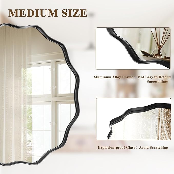 VooBang Black Scalloped Circle Mirror, Hanging Leaning - Image 5