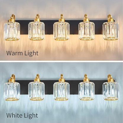 Black Gold Crystal Vanity Light Over Mirror 5 Lights Bathroom Wall Lighting - Image 7