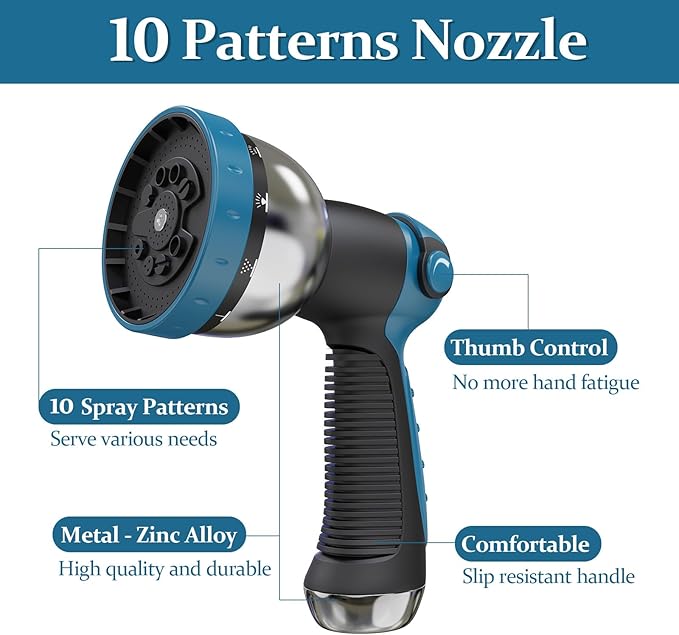 Garden Hose 50ft, Made of TPE(Not PVC), Ultra-Light & Flexible Water Hose with Solid Brass Fittings, Non-Shrinking, Easy to Storage, Drinking Water Safe Material, All-weather, SeaBlue