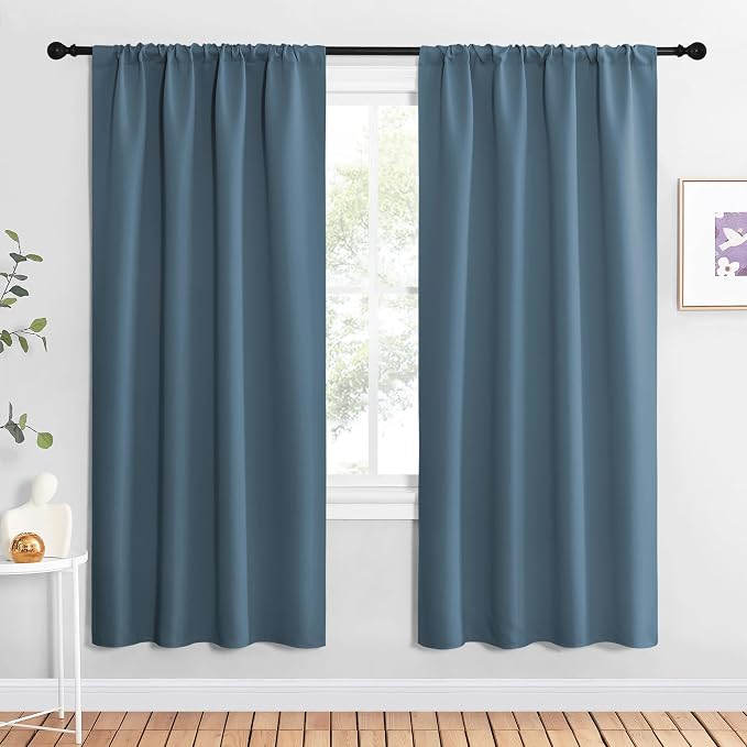 NICETOWN Blackout Curtains for Living Curtains, Smoky Blue, 1 Pair, 34-inch W x by NICETOWN