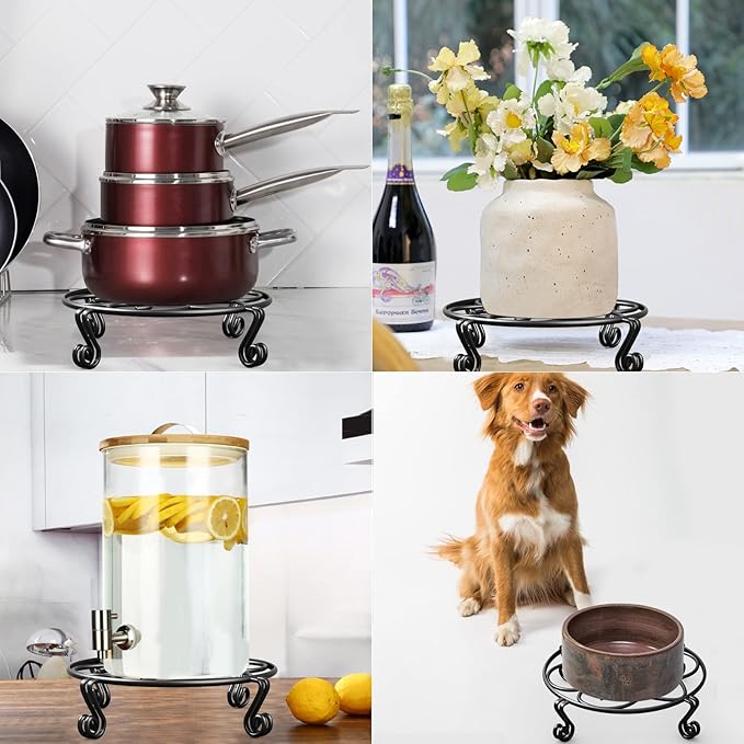 Yimobra 2 Pack Plant Stand for Flower Pot Heavy Duty Potted Holder Indoor Outdoor Metal Rustproof Iron Garden Container Round Supports Rack for Planter (9.4Inches, Black)