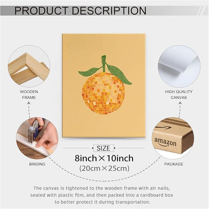 Retro Funky Orange Canvas Wall Art Fashion Disco Ball Aesthetic Posters 08x10 - Image 2