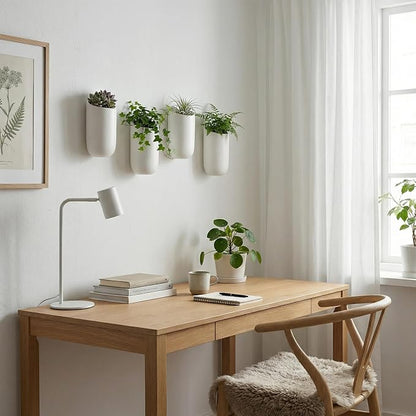MyGift Set of 4 Mini Matte White Ceramic Indoor Wall Planter, 6 Inch - Image 3