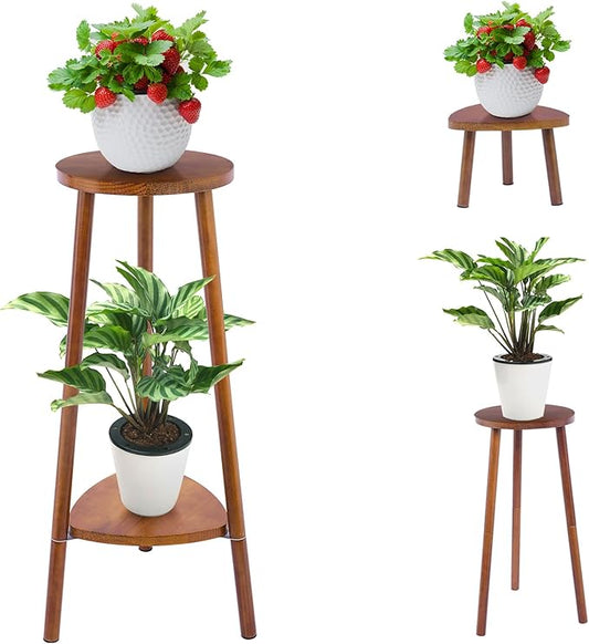 Plant Stand Indoor Tall,2 Tier Convertible Wooden Flower Stand,Planter Stand,Multi-purpose Plant Shelf Indoor for Living Room Balcony Garden Patio Office,Walnut