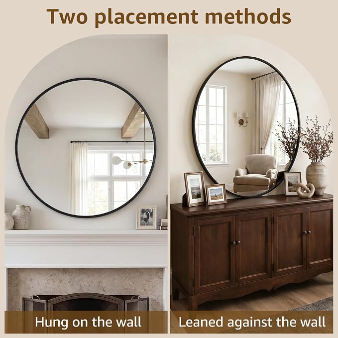 DUMOS 36 Inch Round Wall Mirror, Bathroom Mirror - Image 5