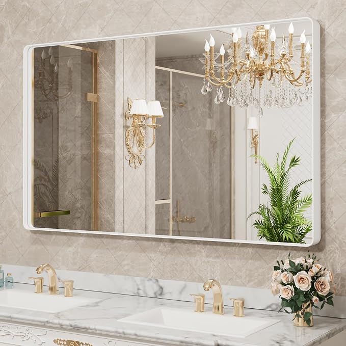 LOAAO 60x36 Inch White Metal Framed Bathroom Mirror - Image 4