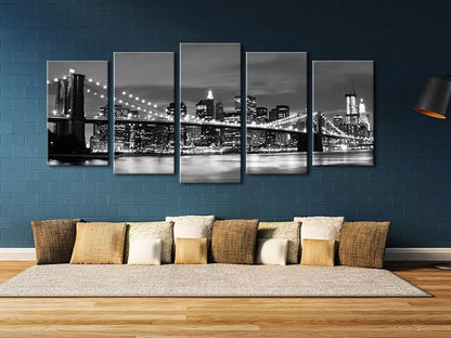 Wieco Art Large Brooklyn Bridge Night View Modern Giclee Canvas Prints Artwork - Image 2