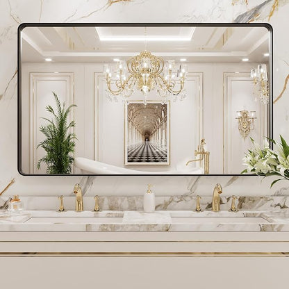 LOAAO 50X30 Inch Black Metal Framed Bathroom Mirror - Image 8