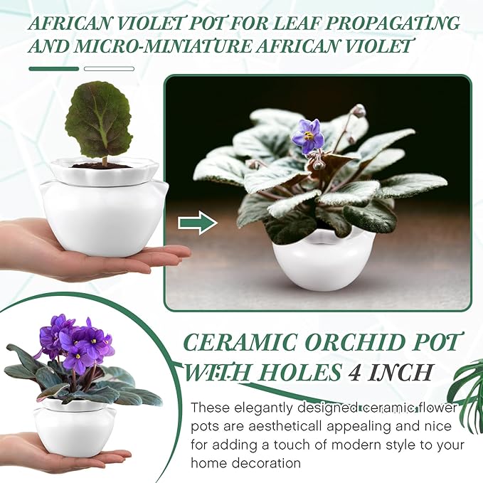 4 Set 4 Inch African Violet Pots Self Watering White Ceramic Planter Highly Absorbent Inner Planter Pot for Indoor Plants Plant Lovers Ideal Plant Pot Thriving Plant Flower Maintenance