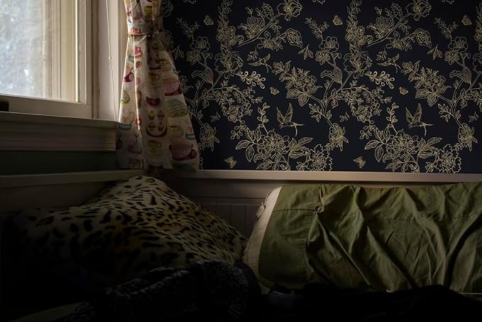 Froluya Black and Gold Wallpaper Peel and Stick Wallpaper 17.7"x118.1" Vintage - Image 3