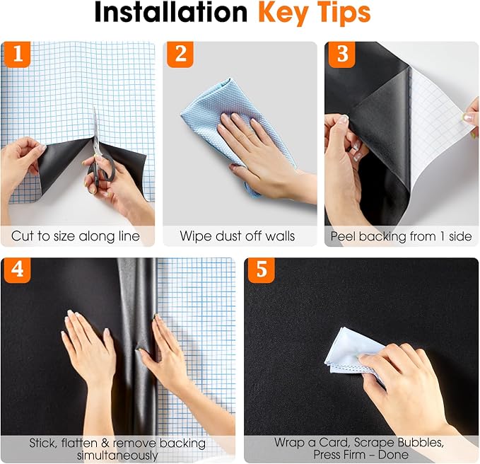 Chalkboard Wallpaper Peel and Stick, 35.4"x118.1" Blackboard Contact Paper Self - Image 5