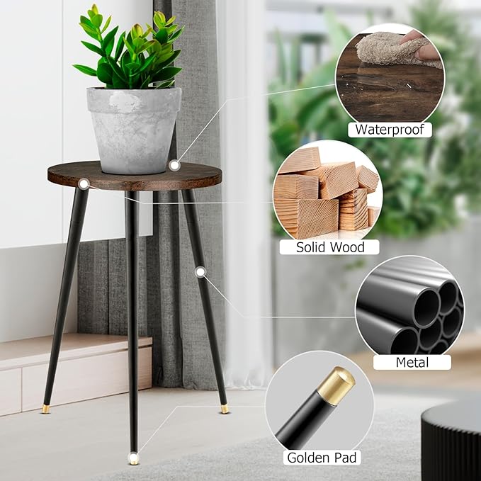 Tall Plant Stand Indoor, Mid Century Wood Plant Stand Plant Table for Flower Pots, Heavy Duty Metal Plant Holder, Modern Home Decor Small Round Side End Table (11.8"x20")