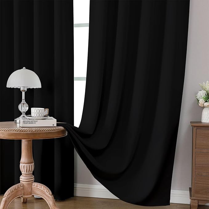CUCRAF Black Blackout Curtains 108 inch Length 2 Panels Set, Rod Pocket Room - Image 5