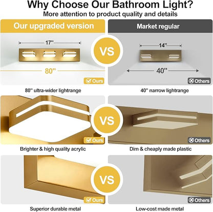 360° Rotate LED Bathroom Vanity Light Fixtures, 1300LM Acrylic Gold Vanity - Image 2