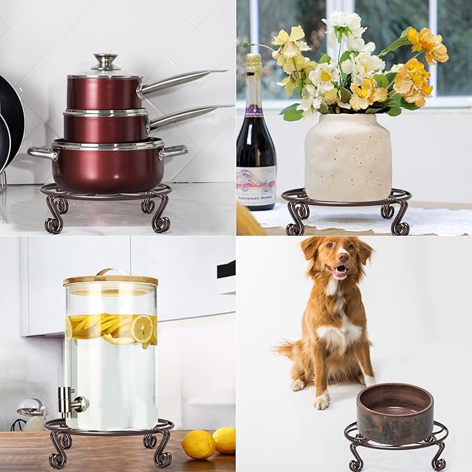 Yimobra 2 Pack Plant Stand for Flower Pot Heavy Duty Potted Holder Indoor Outdoor Metal Rustproof Iron Garden Container Round Supports Rack for Planter Bronze, Brown,11.8 Inches