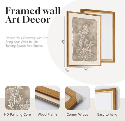 3 Piece Framed Neutral Botanical Wall Art Set, Large Farmhouse Floral Canvas - Image 3