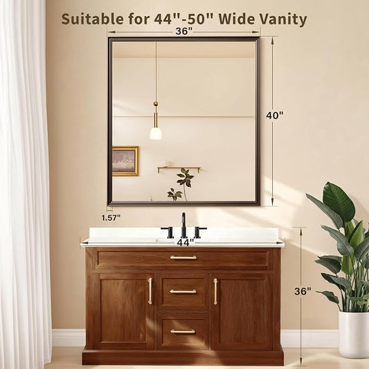 Retro Copper Effect Framed Wall Mirror, 36x40 Rectangle Mirror, - Image 2