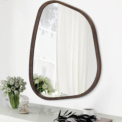 Irregular Wooden Framed Wall Mirror Modern Oval Asymmetrical Unique Hanging by HLFMVWE